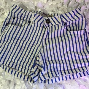 Blue and White Striped Women's Shorts